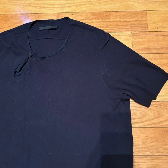 Ziggy Chen 2013 Archive Knotted Pleated Navy Blue Crew Neck T-Shirt Size Large L Shirts